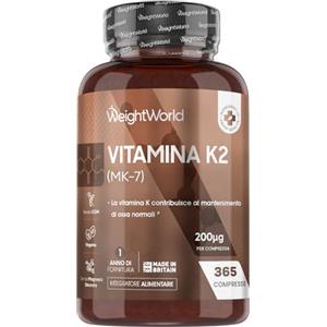 WeightWorld Vitamina K2 MK7 200µg, Vegana, 1 Compressa al Giorno, 1 Anno di Fornitura, 365 Compresse da 5 mm, K2 Vitamina, Menachinone, Integratore Privo di Magnesio Stearato e Glutine, Prodotto nel Regno Unito