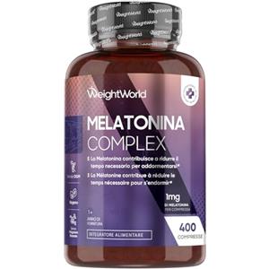 WeightWorld Melatonina 1mg con Camomilla, 400 Micro Compresse Vegane (1 Sola la Sera), 13+ Mesi di Scorta, Camomilla con Melatonina Complex, Vitamina B6, Magnesio e Passiflora, Senza Magnesio Stearato né Glutine