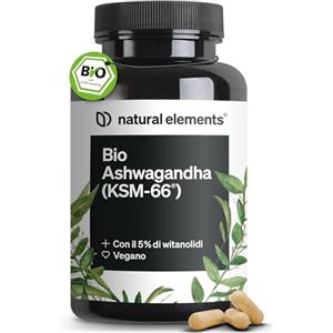 natural elements Bio Ashwagandha KSM-66 - Alto Dosaggio - 180 Capsule - Ashwagandha Bio Certificata - Capsule di Ashwagandha Polvere Estratta dalla Withania Somnifera