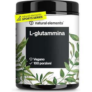 natural elements L-Glutammina in polvere - 500 g - L-Glutammina pura - insapore - vegana, altamente dosata, senza additivi - prodotta in Germania e testata in laboratorio