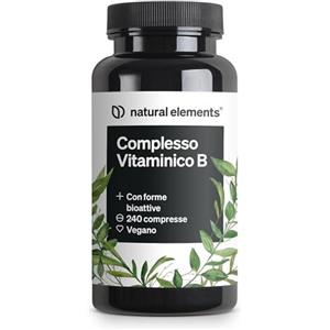 natural elements Complesso Vitaminico B - 240 compresse - con 8 vitamine B essenziali e cofattori - con forme bioattive - vegano, ad alto dosaggio - testato in laboratorio