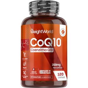 WeightWorld Coenzima Q10 200mg Vegano, Ubiquinone, 120 Capsule, (4 Mesi di Fornitura), 1 Sola Capsula al Giorno, Q10 Coenzima, Integratore CoQ10, Privo di Magnesio Stearato e Senza OGM, Prodotto nel Regno Unito