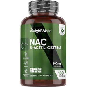 WeightWorld NAC N-Acetil-Cisteina Vegana, 600mg per Dose Giornaliera, 180 Capsule (Fornitura per 6 Mesi), 1 Sola Capsula al Giorno, N Acetilcisteina 600 mg, Integratore per Uomo e Donna, Senza Magnesio Stearato