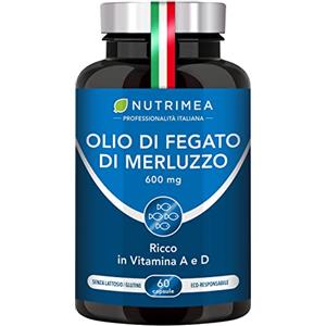Plastimea Olio di Fegato di Merluzzo 600 mg | 100% del fabbisogno di vitamine A e D | Immunità | Salute della pelle | Capitale osseo | Qualità premium | 60 capsule