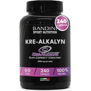 Bandini® Kre-Alkalyn® 240 capsule (Scorta per 2 Mesi) - Creatina Alcalina Tamponata per Allenamento Intenso, Sport, Palestra e Pre Post Workout - A base di Creatine Monoidrato - 100% Vegan