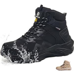 CYKYGGO Scarpe Antinfortunistiche Uomo Alte S3 ESD Impermeabili Scarponi Antinfortunistiche Donna Leggere Stivali da Lavoro Pelle Beige EU 48