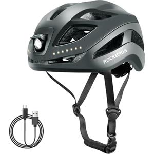 ROCKBROS Casco Bici con Luce Type-C Ricaricabile, Casco da Ciclismo per Bicicletta MTB, Uomo Donna, Taglia 58-60cm, Luci Frontali Posteriori e Laterali, Impermeabile Leggero