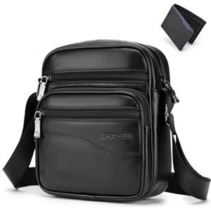SPAHER Borsello Tracolla Uomo in PU Pelle con Portafoglio Marsupio Uomo Tracolla in Pelle Borsa Tracolla Uomo Piccola Borsa a Spalla da Lavoro Crossbody Bag Casuale Messenger per Ufficio Viaggio