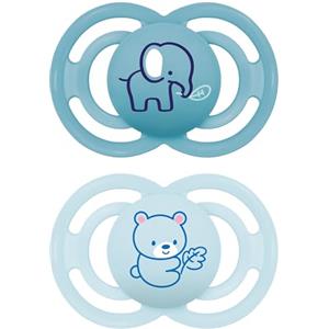 MAM Perfect Confezione Doppia Succhietto 6+ Mesi (Set da 2), Ciuccio MAM 6-16 mesi in silicone per un sano sviluppo orale, Kit da 2 accessori neonato con porta ciuccio sterilizzatore, Azzurro