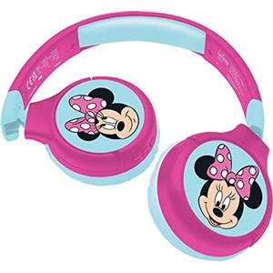 Lexibook, Minnie, Cuffie Bluetooth 2 in 1 per bambini, stereo, senza fili, con cavo, volume sicuro per bambini, pieghevoli, regolabili, rosa/blu, HPBT010MN