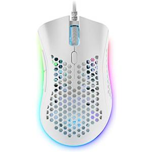 Mars Gaming MMEX, Mouse Gaming Premium 32000 DPI, Sensore PixArt 3389PRO, Switch Ottici Ultra Veloci, Design Hive Ultralight 75g, RGB Chroma, 7 Pulsanti, Software, Bianco