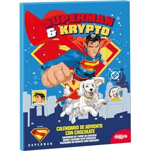 dekora - Calendario dell'Avvento Superman & Krypto - 50 g Cioccolato al Latte - Calendario Avvento Bambini 2025 - DC Comics - 24 Cioccolatini Regalo