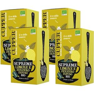 CUPPER Infuso Biologico Limone e Zenzero, Ingredienti da Agricoltura Biologica, Tisana Digestiva e Energizzante, Filtri 100% Biodegradabili, 4 Confezioni da 20 bustine di tè, Totale 80 bustine