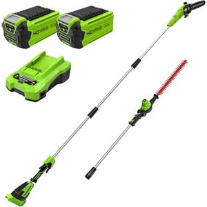 Greenworks 40V Sega e Tagliasiepi ad Asta a Batteria 2 in 1, Motore Brushless da 30 cm, Lama a Doppia Azione da 51 cm, Batteria da 2 e Caricabatterie GD40PSHK2x
