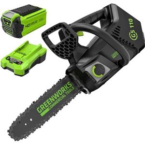 Greenworks GD40TCSK2 Motosega a Batteria con Impugnatura Superiore, Motore Brushless, Lunghezza Barra 25cm, Velocità Catena 12m/s, 2,4kg, Auto-Lubrificante, Batteria 40V 2Ah e Caricabatterie