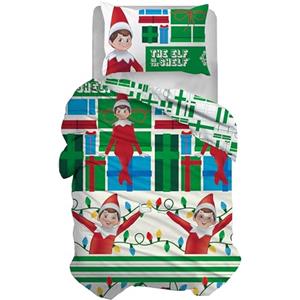hermet The Elf On The Shelf Set Copripiumino Singolo in Cotone, Parure Copripiumino, Sacco + Federa, 100% Cotone, Natale, Prodotto Ufficiale, (Non Contiene Lenzuolo Sotto Con Angoli)