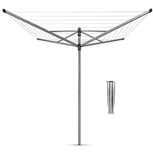 Brabantia - Stendibiancheria a Ombrello Lift-O-Matic - 40m di Spazio per Stendere - Regolabile Lavoro All'altezza (129-187 cm) - con Picchetto 45mm - Metallic Grey - ø 271cm