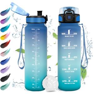 KollyKolla Borraccia Motivazionale 1 Litro, Bottiglia Acqua Sportiva con Indicatore del Tempo, con Filtro, Borraccia a Prova di Perdite, Facile Pulizia, Palestra per Fitness, Ciclismo, Escursionismo