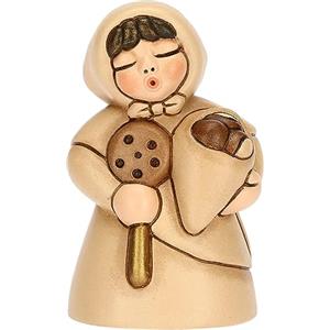 THUN - Donna con Castagne in Ceramica Decorata a Mano, Colore Champagne, Linea Presepe Classico, Decorazioni Natale Casa, 5x4.7x8 cm h