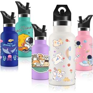 Vikaster Borraccia Termica con Cannuccia, Borraccia Termica Bambini in Acciaio Inox, 350ml, Senza BPA, 12H Caldo/24 Freddo, Adatto a Ragazzo, Ragazza, Scuola, Parco Giochi, Parco Divertimenti