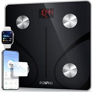 RENPHO Bilancia Pesapersone Digitale, Bilancia Impedenziometrica in Vetro Temperato, Fino a 180 kg, Bilancia Smart Dotata di 13 Misurazioni (BMI/Grasso corporeo/BMR/Muscoli), 28 cm, Elis 1