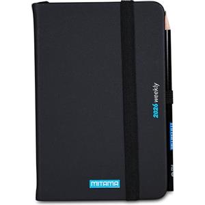 Mitama Agenda settimanale 2026 POCKET NERO 9 X 14 cm, 18 mesi, copertina rigida, carta FSC, chiusura elastico, matita inclusa