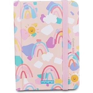 Mitama Agenda Bigiornaliera 2026 RAINBOW, Pocket 8x11 CM, copertina rigida, carta FSC, chiusura elastico, Scuola e tempo libero, Per bambini e ragazzi