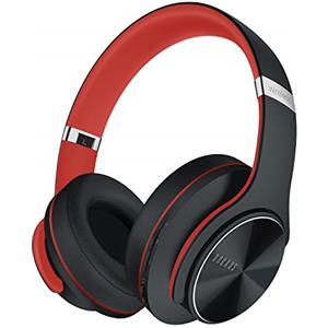 DOQAUS Cuffie Bluetooth Over Ear, fino a 90 ore senza fili con 3 modalità EQ, HiFi Stereo pieghevole con microfono, morbidi cuscinetti auricolari per iPhone/ipad/Android/laptop (rosso-nero)
