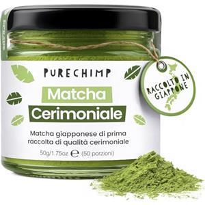 PureChimp Tè verde matcha in polvere 50g di PureChimp | Grado cerimoniale dal Giappone | Senza pesticidi | Il barattolo di vetro riciclabile è un coperchio in alluminio