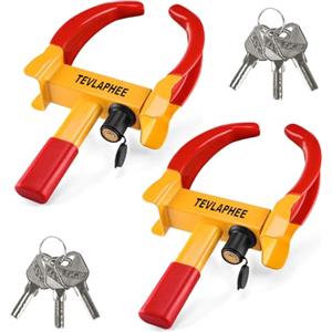 Tevlaphee Confezione da 2 Antifurto Blocca Routa Alta Sicurezza, Universale, Regolabile, Ganascia Blocca Ruota,bloccaruota auto, 6 Stesse Chiavi (Rosso & Giallo - Confezione da 2)