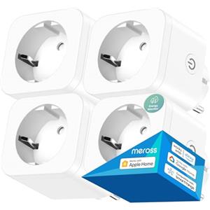 Meross Presa Smart WiFi, Presa Smart HomeKit con Monitoraggio Energia, Presa Intelligente Compatibile con Apple HomeKit, Alexa e Google Home, Controllo Vocale e Remoto, 16A, 2,4GHz, 4 Pezzi