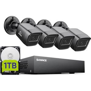 SANNCE Kit CCTV Sistema di Videosorveglianza 1080p DVR 8 Canali + 4 Telecamere di Sorveglianza 5MP con LED a Infrarossi Intelligente - HDD 1TB Incluso