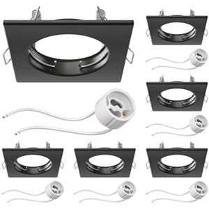 ledscom.de 6 pz. cornice da incasso a soffitto RIR cornice da incasso nero opaco angolare (LED/alogena/GU10/MR16/PAR16/50mm) incl. presa GU10