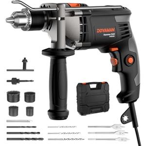 DOVAMAN Trapano a Percussione 850W, Funzione 2 in 1, Mandrino da 13 mm, Velocità Regolabile 0-3000 giri/min, Set Trapano Elettrico con Cavo e Accessori per Calcestruzzo, Metallo, Legno