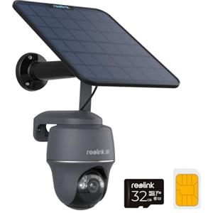 Reolink Telecamera Sorveglianza Esterno con SIM Card 4G LTE e Pannello Solare, Videocamera 4K 8MP Senza WiFi, PT 360° Visione Notturna a Colori, Rilevamento Smart Include 32GB microSD Card, Grigio