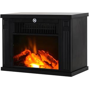 HOMCOM Camino Elettrico da Tavolo con Effetto Fiamma, Caminetto Elettrico da Terra con Potenza Regolabile 600/1200W, Temperatura Regolabile, Copertura 10-15m², Nero