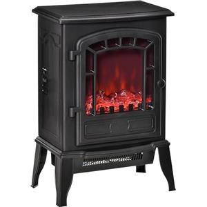 HOMCOM Camino Elettrico con Effetto Fiamma, Caminetto Elettrico 1000/2000 W con Temperatura Regolabile e Protezione da Surriscaldamento, Copertura 20-25m², 39x24x56.5cm, Nero