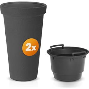 Casaria® 2x Vaso in Plastica per Piante 42L 63x40cm XXL Fioriera Alta Rotonda Vaso Alto da Fiori Balcone Porta Piante Terrazza Vasi da Esterno Fioriere