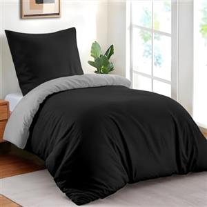 Dreamzie Copripiumino Singolo 135x200 cm con 1 Federe 50x70 cm - Nero/Grigio Scuro Set Copripiumino Singolo 135 x 200