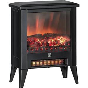 HOMCOM Camino Elettrico da Terra con Effetto Fiamma 3D a 3 Intensità, 1800W Caminetto Elettrico con Spegnimento Automatico, Termostato, Risacaldamento Regolabile per Soggiorno, 30㎡, Nero