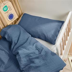 Laleni Copripiumino Lettino 135x100 cm in Cotone con Federa 40x60 cm - Set Lenzuola Culla Neonato OEKO-TEX - Moonlight Blu