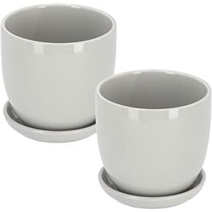 Kotarbau® - Vaso da fiori in ceramica per piante con vassoio antigoccia, diametro di 20 cm, colore grigio, set da 2
