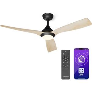 KLARSTEIN Fiji Flow Ventilatore da Soffitto con Luce e Telecomando - Smart App, LED Dimmerabile, 6 velocità, modalità Estate & Inverno, Silenzioso, 132cm, Acero