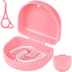 OFFCUP Porta Apparecchio Denti con Strumenti di Rimozione Allineatore, Porta Dentiera, Scatola per Protesi, Porta Protesi Dentale, Porta Bite Dentale, Custodia da Bagno per Protesi - Rosa