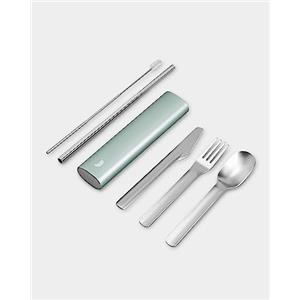 Chilly's Posate - Posate Portatili, Utensili in Acciaio Inossidabile con Custodia da Viaggio in Alluminio, Coltello, Forchetta, Cucchiaio e Cannuccia Riutilizzabili - Lichen Green