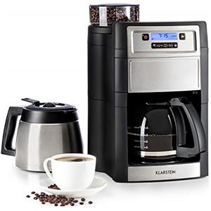 KLARSTEIN Macchina Caffè con Macina Grani 1000W, Macchinetta Caffè 10 Tazze, 5 Livelli di Macinatura, Macchina Caffe Americano con Timer e Filtro a Carboni Attivi, Macchina Caffè Macinato e Chicchi