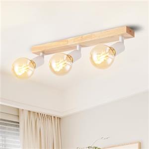 LVWIT Faretti LED da Soffitto Orientabili Bianco, Faretto da Interno con 3 Lampadine LED E27, Base di Legno, Faretti Soffitto Retrò per Barra, Salotto,Cameretta, Cucina (Lampadine Escluse)
