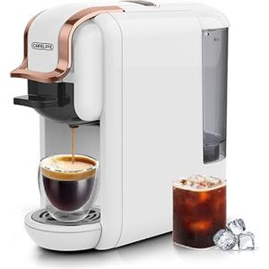 CAFELFFE MK-603 - Macchina da caffè a capsula, 4 in 1, caldo/freddo, per espresso a porzione singola, compatibile con ESE Pods, Nes Original/DG Capsule e caffè macinato, rapida preparazione, bianco