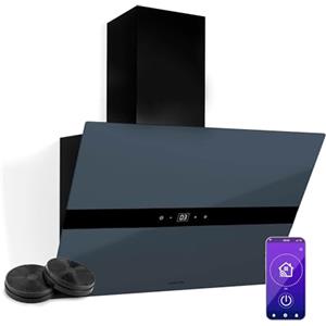 Klarstein WiFusion - Cappa da Cucina, 60cm, Cappa Aspirante, 680 m³/ora, WiFi & Touch Control, LED 6000-6500K, Efficienza Energetica A++, Motore: 110W, Grigio-Blu, Filtro al Carbone