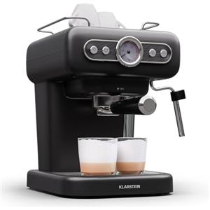 KLARSTEIN - Macchina per espresso con montalatte, mini macchina per caffè espresso da 1,2 litri con portafiltro, piccola macchina del caffè da 950 Watt, acciaio inox